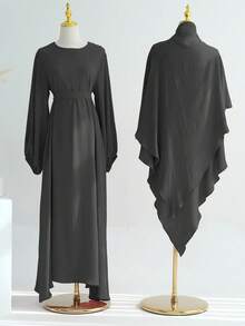 2pcs/Set Elegant (Muslim Dress + Headscarf + Belt) Classic Versatile Abaya For Women's Daily Wear - Multicolor - View 10