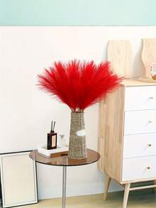 10/20/50pcs Red Faux Pampas Grass Artificial Reeds Large Tall Fluffy Artificial Fake Flower Bulrush Reed Grass Artificial Plants Boho Decor For Wedding Party Decoration, Home Living Room Bedroom Decor, Vase Arrangement, DIY Photoshoot Props Home Decor Christmas Decorations Christmas