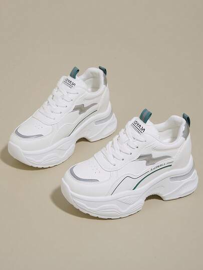 Women's Platform Sneakers With Random Prints, Casual Lace-Up Athletic Sporty Style For Everyday Wear, All Seasons