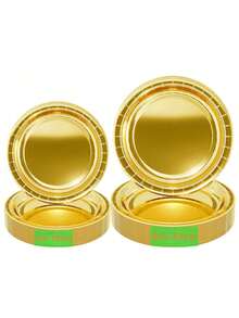 100/50 件金色加厚可重复使用盘子，甜点/蛋糕盘，带优雅抛光金属边缘，适用于婚礼、生日、派对、圣诞节 - 金色 - 查看 3