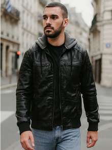 Leather Jacket All Winter Regular Fit - 黑色 - 查看 1