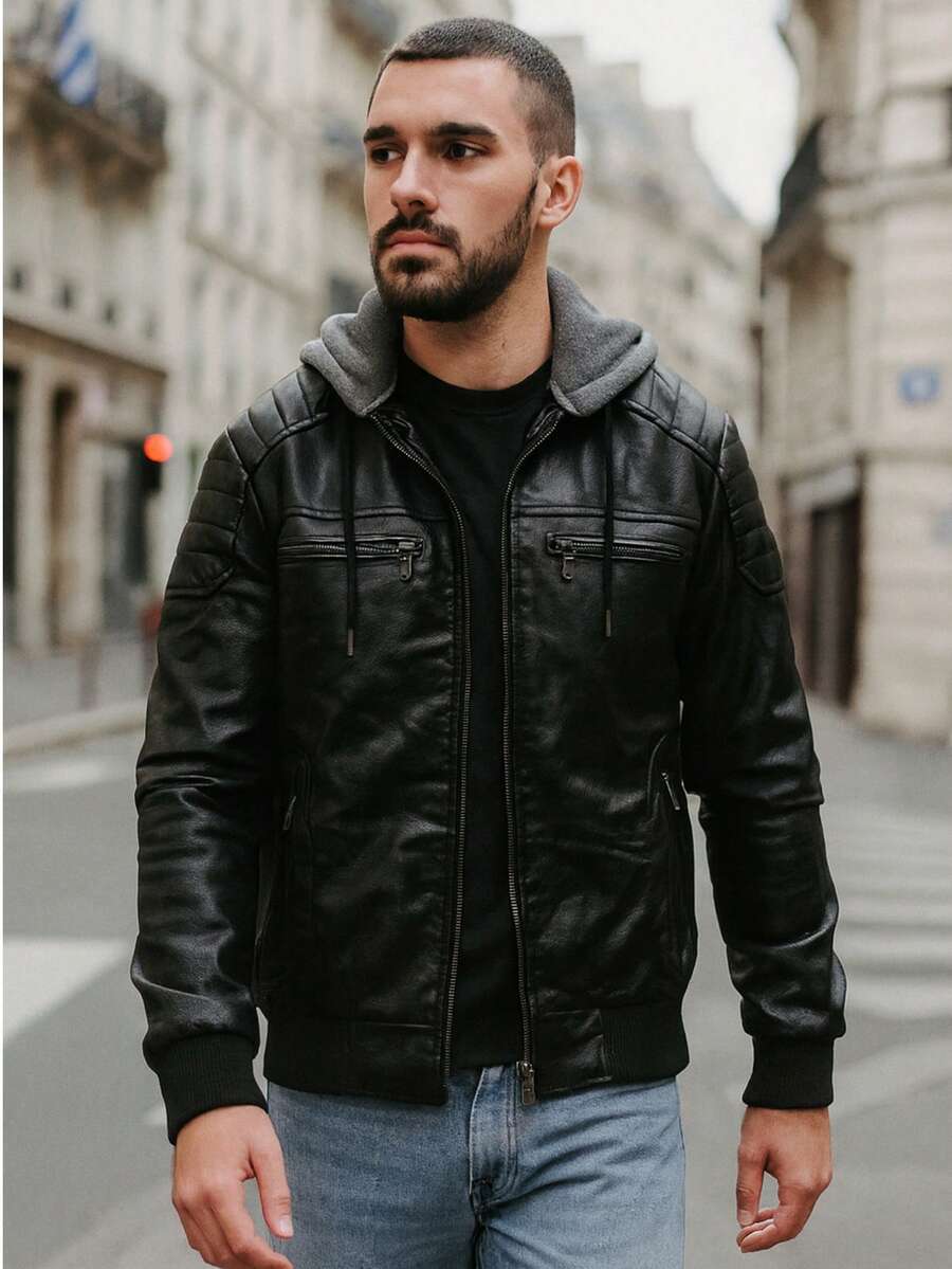 Leather Jacket All Winter Regular Fit - 黑色 - 查看 1