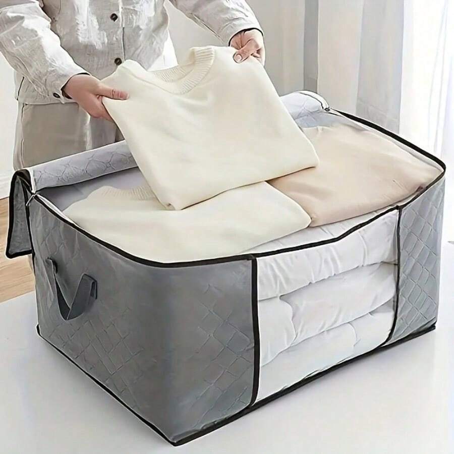 Extra Large(90L) Storage Bag With Clear Window, Reinforced Handles, Secure Zipper - Foldable Closet Organizer For Blankets And Quilts, Mother'S Day Gifts, Father Day Gift, Easter Basket Stuffers, Home Decor, Room Decor, Bathroom Decor, Cover For Home, Cooling Gel, Home Essentials, Wedding Essentials, Back To School Supplies, Storage Box - Xám và Trắng - Xem 1