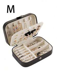 Dwuwarstwowa szkatułka na biżuterię dla kobiet i dziewcząt, organizer na biżuterię ze skóry PU z zamkiem, wyjmowana tacka, stojak na biżuterię na naszyjniki, kolczyki, bransoletki, pierścionki, zegarki