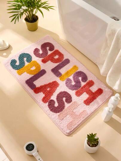 1 pezzo Tappetino da bagno in peluche colorato con lettere, tappeto bello, tappeto da bagno, zerbino, tappetino piccolo, tappeto, tappetino per pavimento, decorazione per la casa, tappeto d'area, tappetino da esterno, tappeto da camera da letto, tappeto lavabile, decorazione natalizia, tappeto da cucina