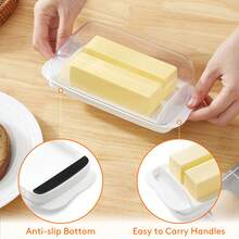 Butter Dish With Lid For Countertop, Large Plastic Butter Holder Container With Handles&Markings In Kitchen Organization - White - View 9