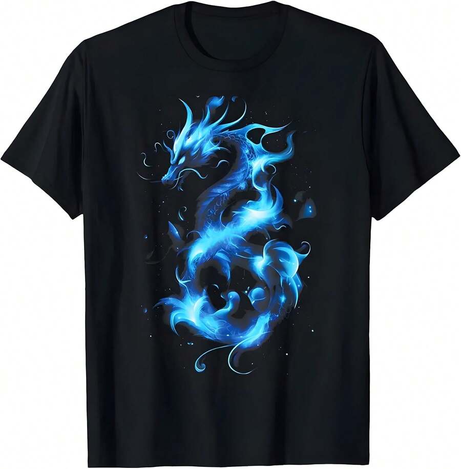 Blue Flames Dragon Fantasy Art Mythical Creature T-Shirt