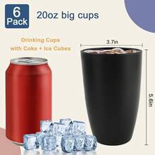 Wheat Straw Cups - 16 OZ Plastic Drinking Glasses Reusable, Large Drinking Cups, Lightweight Kitchen Cups Sets Of 6, Microwave & Dishwasher Tumbler (Multicolor) - 黑色,灰色 - 查看 4