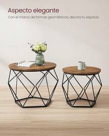 VASAGLE 2 Mesas de Centro Redondas, Mesas Auxiliares, Tableroíble, Marco de Acero, para Salón, Marrón Rústico y Negro MLET040B01V2 - MarrÓn RÚstico + Negro - Ver 12