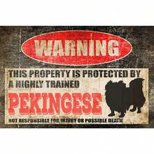 Retro Pekingese Metal Tin Sign,Warning This Property Is Protected By A Highly Trained Pekingese,Funny Tin Outdoor Warning Sign,For Home Bar Vintage Wall Art Decor - 20*30公分(8*12吋) - 查看 1