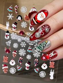 圣诞礼物美甲贴纸 - 5D 可爱圣诞老人麋鹿雪花驯鹿图案装饰贴纸，可移除指甲贴花 DIY 滑块新年美甲装饰