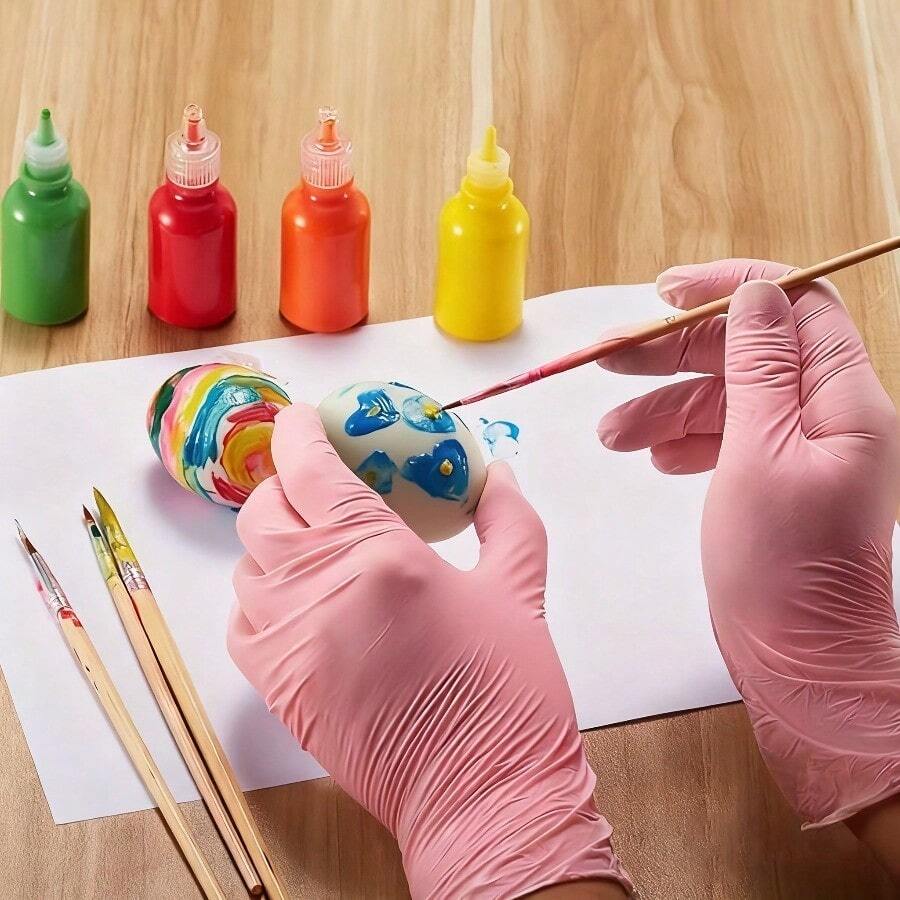 100PCS/Box Pink Disposable Rubber Gloves, Loose Powder Free Latex Gloves, Used For Kitchen Cleaning, Dishwashing, Bathroom And Household Items, Universal Durable Gloves, Used For Food Processing, Cleaning Supplies - 粉紅色-100只L/盒 - 查看 1