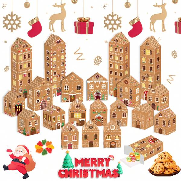 24 pièces Boîte en forme 3D thème bonhomme en pain d'épices de Noël, boîte cadeau de compte à rebours de 24 jours avant Noël, boîte à collations pour créer une expérience de cadeau de fête unique