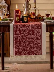 1 buah Taplak Meja Jacquard Merah Natal, Taplak Meja Bermotif Lonceng Lucu Gaya Natal, Cocok Untuk Ruang Tamu, Ruang Makan, Pesta, Dekorasi Rumah, Dekorasi Kamar, Dekorasi Meja dan Hadiah Liburan, Tersedia Berbagai Ukuran, Cocok Untuk Semua Musim - Merah - View 3