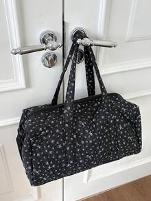 1件韩版ins风碎花蝴蝶结印花绗缝大容量旅行包轻便行李包手提斜挎波士顿包旅行包女孩周末包短途旅行手提包女孩旅行包单肩包女孩运动包、妈妈包、瑜伽包多功能手提包适合女士和女孩，妈妈礼物、新年礼物、开学礼物 - 彩色 - 查看 2