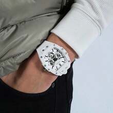 Guess Phoenix Skeleton Multi-Function Men's Quartz Watch Yellow Silicone Strap And Black Tonneau Dial Casual Watch Suitable For Daily Street Style Sporty Wear Stylish Gift For Men Boyfriend GW0203G1 / GW0203G2 / GW0203G3 / GW0203G4 / GW0203G5 / GW0203G6 / GW0203G7 / GW0203G8