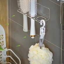 Clear Acrylic Bathroom Organizer - Space-Saving, No-Drill Wall-Mounted Storage Rack For Hair Accessories, Toiletries, 1pc - 白色 - 查看 4