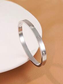 1 Set Minimalist & Elegant Stainless Steel Chain Bracelet & Bangle Decorated With Clover Element & Crystal Glass, Suitable For Women To Wear At Banquet, Daily Fashion, Commuting Or As Festival Gift - Bộ CX717/JC700 - Xem 4