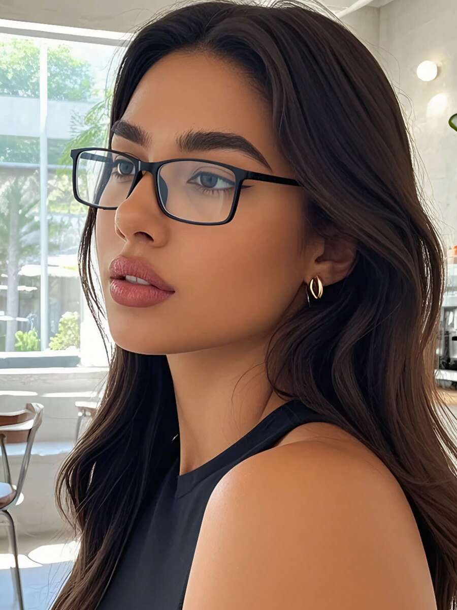 Women's & Men's Square Plastic Fashion Glasses - Non-Prescription Flat Eyewear For Computer Reading, Gaming, TV & Mobile Phone Use - Clear - View 1