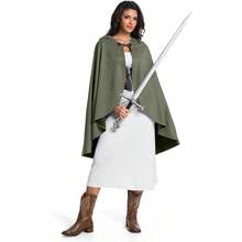 Medieval Hooded Cloak For Women Men Renaissance Hobbit Halloween Costume Cape Short Pile Wizard Witch Outfitgift - xanh quân đội - Xem 4