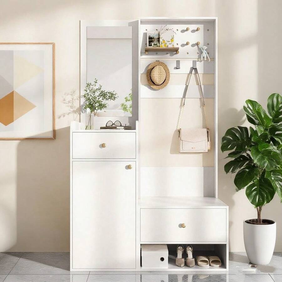 Hall Trees - White + Particle Board - View 1