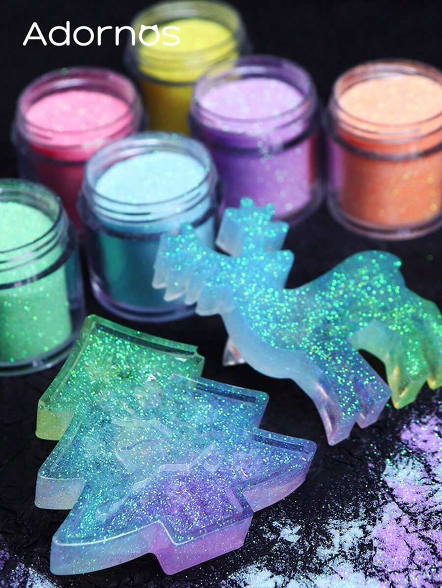 6瓶闪亮彩虹树脂闪光填充材料圣诞节礼物闪亮环氧树脂颜料DIY工艺品环氧树脂摇瓶填料 - 彩色 - 查看 1