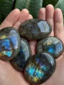 Premium labradorit palmsten, polerad kvartskristall, helande massageädelsten, heminredningsdetaljer, med gör-det-själv-smyckestillverkning för kristallentusiaster, idealisk present för speciella tillfällen