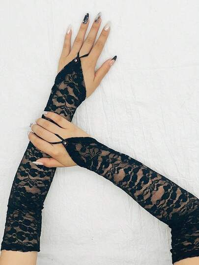 1 Paar lange, modische, sexy Spitzenhandschuhe, Party Kostümzubehör, Armabdeckung für Erwachsene zum Schutz vor Narben/Makeln/Sonne
