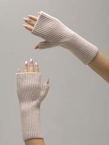 2 Paar einfarbige Acryl Fingerlose Handschuhe, warme gestrickte Halbfingerhandschuhe für Schule, Zuhause, Outdoor, Arbeit, Schreiben, Studenten, langer Bund, schlicht & modisch