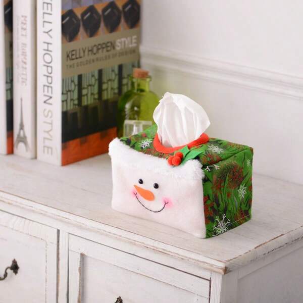 1pc Christmas Snowman Tissue Box Cover, Desktop Decor