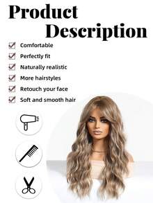 24-Inch Gray Highlight Mid-Parted Long Curly Hair, Elegant Ladies' Wig, Heat-Resistant Synthetic Woven Wig, Perfect For Holiday Travel, Party, Role-Playing Actors' Daily Wear On Halloween And Christmas, Halloween Wig, Girls' Holiday Gift - 挑染灰色 - 查看 5