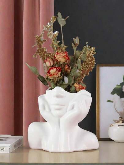 One Artistically ed Vase In The Shape Of Woman Cupping Her Face. It's Yet Stylish, Uniquely Charming Face Ideal Arranging Fresh Or Artificial Flowers, Can Also Be Storing Cosmetics. ating Living Rooms Bedrooms All Year Round, Must Have Home Room Flower Glass view 2