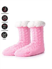 1pair Coral Fleece Socks, Anti-Slip Indoor Slippers For Men & Women, Warm & Plush For Autumn And Winter