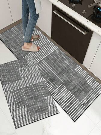 [HETT!!!] Rektangulär golvmatta, 1 st grå kiselgel köksmatta med geometriskt linjemönster, modern minimalistisk köksmatta, absorberande köksmatta och heltäckningsmatta, mjuk kiselgel gummimatta, ca 3 mm tjock, lämplig för kök, badrum, entré, tvättstuga med mera