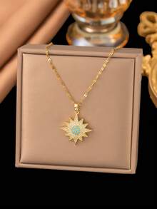 1pc Stainless Steel Gold Bohemian Eye Pendant Necklace, Fashion French Hip-Hop Style Casual Minimalist Versatile, Suitable For Daily, Street, Valentine's Day, Party, Holiday Wear Or Gift