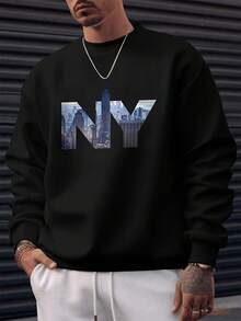 Sudadera Oversized Casual para Hombres con Estampado del Skyline de NYC y Logo de NY - Impresión del One World Trade Center, Letras de NY, Blanca, Lavable a Máquina, Ropa Urbana para Fanáticos de la Ciudad - Oscuro - Ver 11