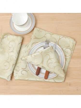 1/2/6/10pcs Gold Jacquard Napkins, Suitable For Wedding, Valentine's Day And Home Decoration