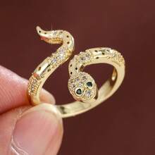 1pc Adjustable Cartoon Snake Design Cubic Zirconia Embellished Ring For Women
