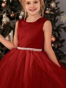 Tween Girl Bow Back Deep V Mesh Princess Dress, Girls Easter Party Dress Suitable For Birthday, Wedding, Flower Girl, Gala, Festival Occasion - Burgundy - View 3