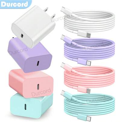 Durcord 2 PIEZAS/1 PIEZA Juego de cargador rápido, 20W (Máx.) Adaptador de cargador de pared USB C de carga rápida PD con cable USB C a Tipo C de 6 pies compatible con varios dispositivos con interfaz Tipo C, compatible con iPhone 15 16 17 Pro Max/15 16 17 Pro/15 16 17 Plus, serie iPad, adecuado para viajes, oficina, dormitorio y cargador para el hogar