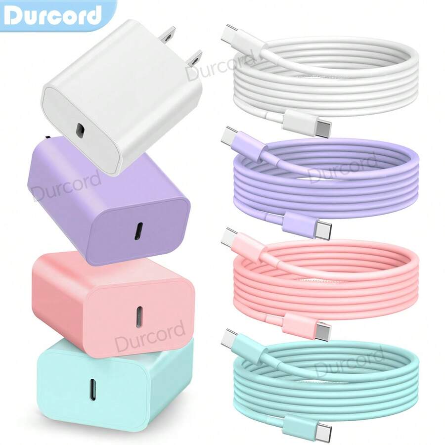 Durcord 2PCS/1PC Fast Charger Set,20W(Max) PD USB C Wall Fast Charger Adapter With 6FT USB C To Type C Cable Compatible With Various Type C Interface Devices,Compatible With IPhone 15 16 17 Pro Max/15 16 17 Pro/15 16 17 Plus, Series - Multicolor - View 1