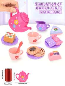 小女孩茶会套装，假装茶壶/糕点套装，公主茶时间玩厨房玩具，带茶壶、杯子，适合 4 5 6 岁儿童生日复活节礼物 - 彩色 - 查看 4
