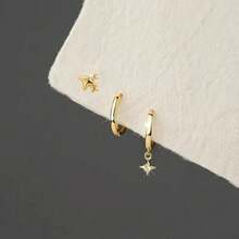 3pcs/Set Elegant & Shiny Star Element Earrings, Women's Gold Hoop Earrings With CZ Personalized Star Stud Earrings, Hypoallergenic Multiple Ear Cuffs Suitable For Daily Wear, Holidays, Birthdays, Parties, Christmas, Halloween