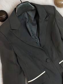 Set de 2 piezas de traje de oficina y uso diario con blazer de manga larga y pantalones con bloques de color y ribete a rayas para mujer, para otoño/invierno