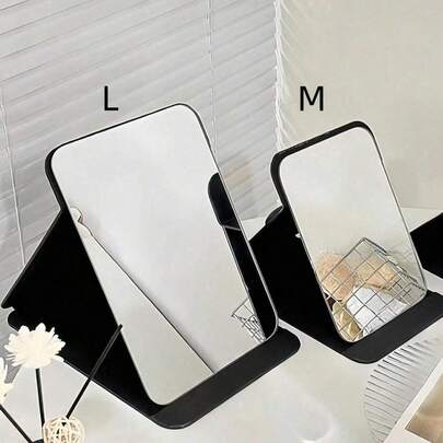 1 件简约浴室和卧室化妆镜、重返学校宿舍镜子便携式桌面穿衣镜、桌上立镜、手持化妆镜、可调节桌面镜、学生宿舍梳妆台镜子、家居装饰、房间 D 家居浴室装饰夏季化妆收纳浴室配件镜子化妆镜 Ins 风格便携式折叠学生宿舍带全屏桌面