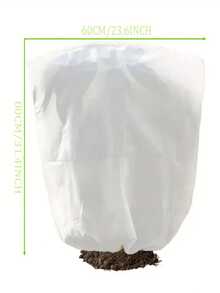 1 件可重复使用的白色植物覆盖袋，带拉绳 - 适用于树木、灌木和盆栽植物的防霜冻保护，耐用无纺布材质，80 厘米 * 60 厘米，带白色拉绳封口 - 白色 - 查看 4