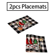2/4/6pcs Christmas Happy Placemats, Gray Gnome Fantasy Snow Tree Branch Design Rectangular Placemats, 12x18 Inch, Suitable For Kitchen, Dining Room, Coffee, Party/Wedding Decor, Seasonal Winter Christmas Table Mats, Home Dining Table Decor, Party Decor, Christmas Decor, Holiday, Dining, Home Decor