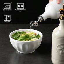 Sweejar 18 Oz Oil Dispenser For Kitchen With Gravity Spout, Ceramic Olive Oil Dispenser Bottle, Relief Opaque Vinegar Container For Evoo, Vinegar, Soy Sauce, Pack Of 1(Beige, Gold Spout) - 白色 - 查看 2