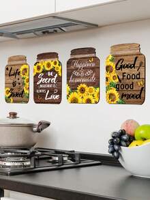 4pcs/Set Stiker Dinding Datar Bunga Matahari & Makanan Lezat, Dekorasi Dinding Cocok Untuk Kamar, Rumah, Dekorasi Dapur, Dekorasi Ruangan, Dekorasi Rumah - beraneka warna - View 4