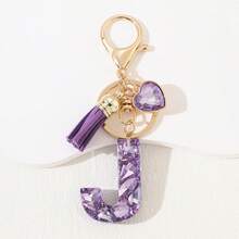 1pc Women's Fashion Purple Shiny Heart-Shaped Rhinestone 26 English Letter Keychain, Resin Drip Glue Rhinestone Initial Key Chain, Suitable As Gift For Friends, Students, Women, Cute Bag Charm, Car Key Accessory, Valentine's Day, Mother's Day Gift Christmas Bag Charms Car Accessories Teacher Sister Gift Ideas